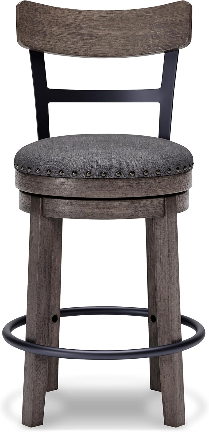 Signature Design by Ashley Caitbrook 24" Farmhouse Counter Height Upholstered Swivel Barstool, Gray