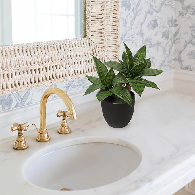 DILATATA Fake Snake Plant 11 Inch Small Potted Good Luck Plant Artificial Snake Plants Faux Mother in Law Tongue Sansevieria Plant - 20 Leaves Fake Laurentii for Indoor Outdoor Home Office Decor