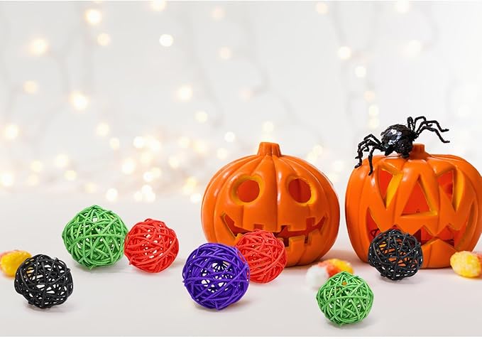Patelai 36 Pcs Wicker Rattan Balls Decorative Balls for Vase Centerpiece Bowls Orbs Filler for Home Decor,4 Sizes(Orange, Purple, Black, Neon Green)