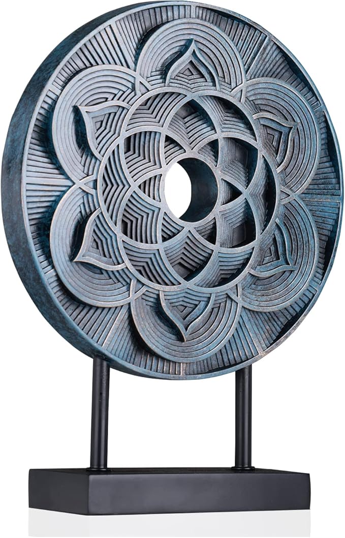 WUBIANJIE Disc Geometric Pattern Statue Sculpture Home Decor Modern Unique Blue Gold Decoration Living Room Bedroom Console Table Statue Accessories (Blue)