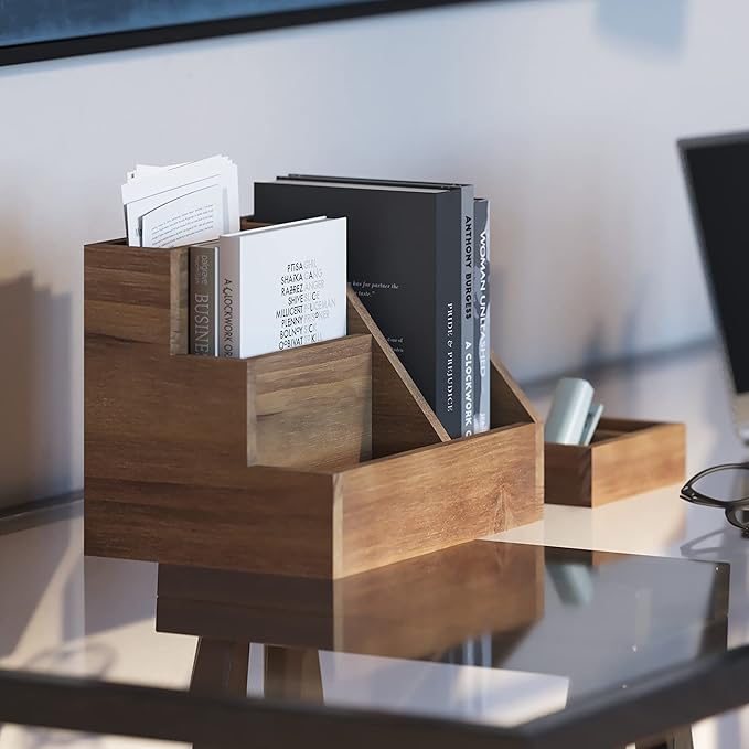 HBCY Creations 3 Piece Rustic Wooden Desk Organizer Set - Mail Organizer for Desktop - Great for Industrial Home Decor! Makeup Organizer for Vanity