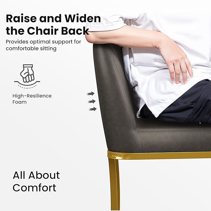 PHI VILLA Grey and Gold Bar Stools Set of 4, Faux Leather Counter Height Chairs, Kitchen Stools for Island, 24 Inch Barstools with Back