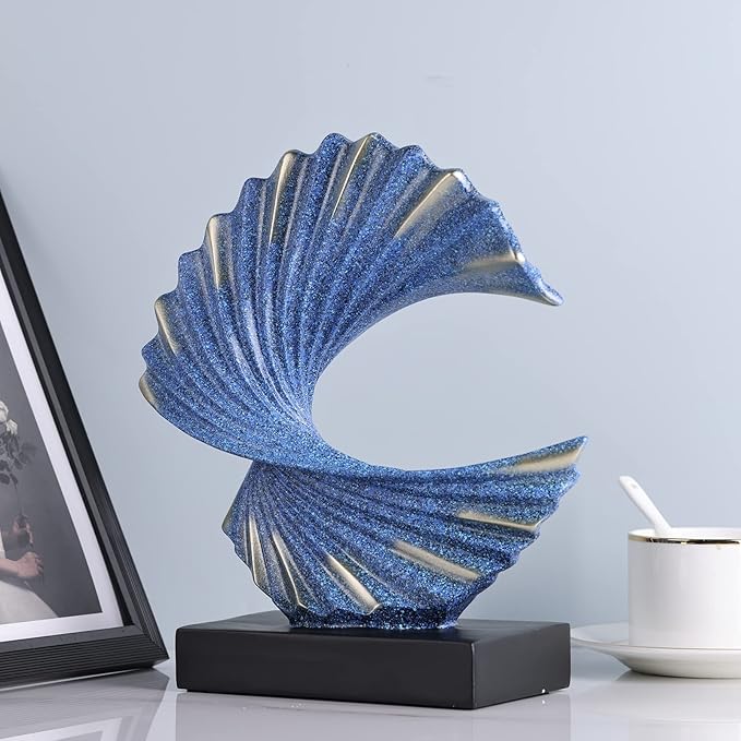 Blue Gold Wave Sculpture, Modern Ocean Wave Home Accents, Resin Art Statue for Shelf, Coffee Table, TV Stand Adornos Modernos