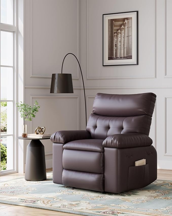 Garvee Recliner Chair Oversized Living Room Chair Adjustable PU Leather Lazy Chair with Massage & Heat Side Pockets - Espresso