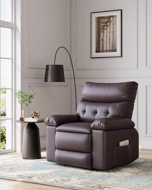 Garvee Recliner Chair Oversized Living Room Chair Adjustable PU Leather Lazy Chair with Massage & Heat Side Pockets - Espresso
