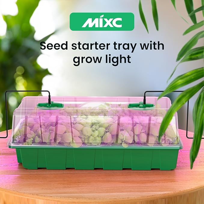 MIXC Seed Starter Tray with Lights, 2 Packs Mini Propagator Plant Grow Kit Greenhouse with Humidity Vented Domes and Base for Seeds Starting, Green