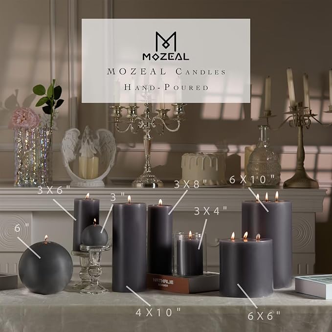 MOZEAL Hand-Poured, 6 Inch Dark Gray Large Round Ball Candles - Elegant Dark Gray Round Pillar Candles, Dripless, Unscented, Smokeless, Ideal for Modern Home Decor.