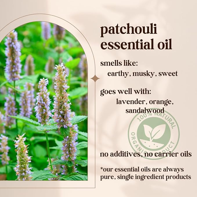 Patchouli Essential Oil - 100% Pure & Natural, Organic, Undiluted for Aromatherapy, Skin, Hair, Diffuser (0.33oz - 10ml)…