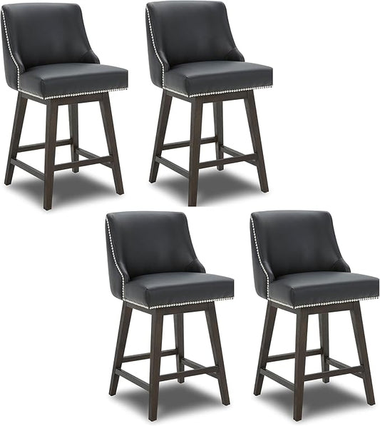 CHITA Counter Height Swivel Bar Stools Set of 4, FSC Certified Upholstered Counter Stools, Modern Swivel Barstools with Wood Legs for Kitchen Island, 26" Seat Height, Faux Leather in Black