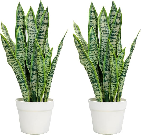 Artificial Snake Plant, Faux Sansevieria Agave Plants with White Pot, 21-inch Potted Fake Decorative Plant for Home Office Decoration Housewarming Gift (Set of 2)