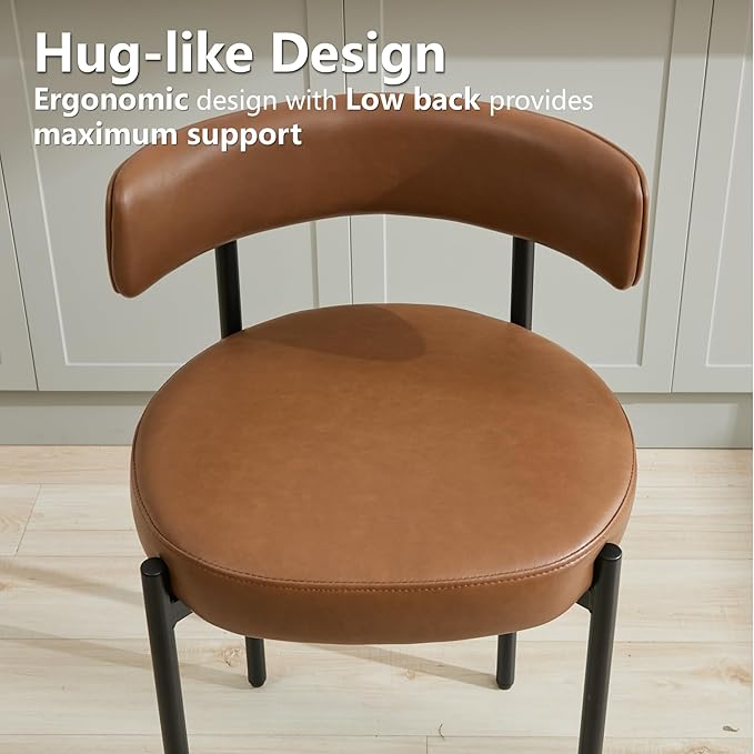 28'' Faux Leather Bar Stools Set of 2, Bar Height Stools for Kitchen Island, Brown Barstools with Backs, Upholstered Counter Chairs (Vegan Leather, Brown)