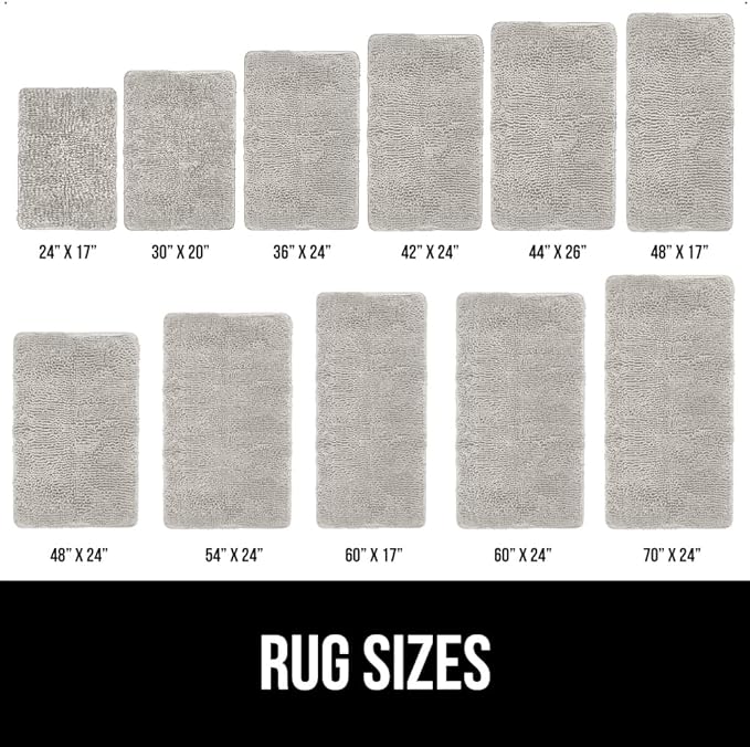 GORILLA GRIP Bath Rug Mat 44x26, Soft Absorbent Chenille, Quick Dry Microfiber Mats, Rubber Backing Washable Shower Floor Rugs, Bathmat Runner, US Designed Bathroom Home Decor Accessories Light Gray