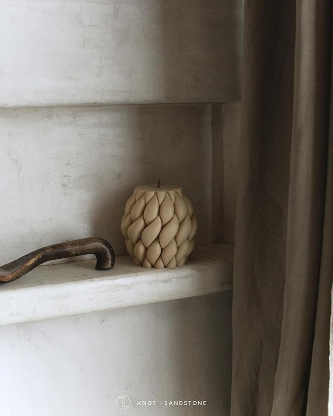 LAWA Knot Ball Candle - Large Beautiful Handmade Pillar Scented Soy Wax Elegant Bubble Aesthetic Candle Housewarming Gift Home Room Shelf Decor Idea Sandstone