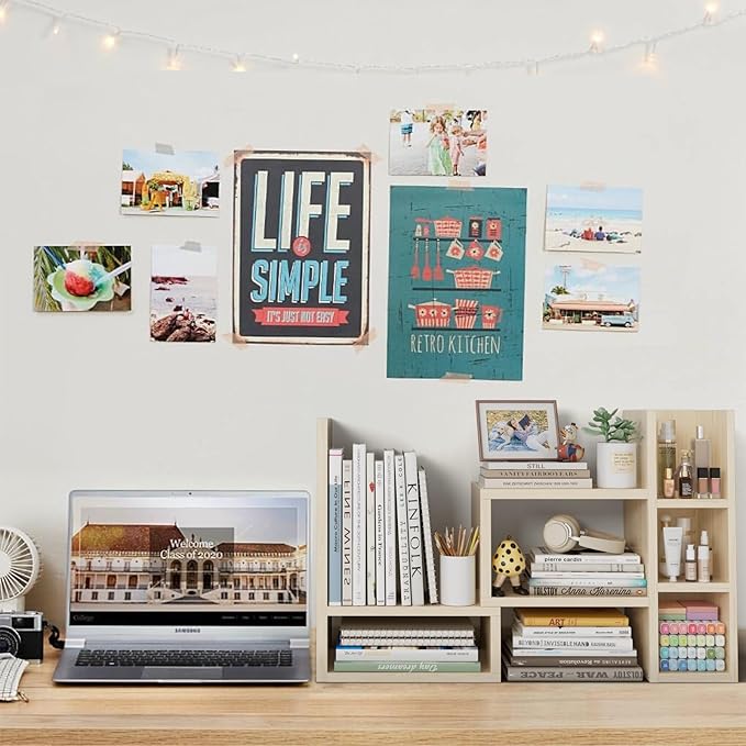 Desk Shelves Desktop Orgnizer Shlef - Natural Wood Tone Office Organization for Top of Desk Organizers and Accessories Corner Bookshelf Table Top Shelving Small Hutch Decorations for Office