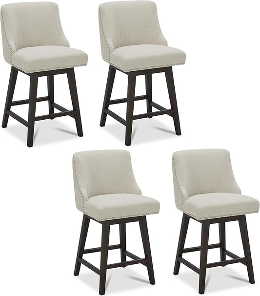 CHITA Counter Height Swivel Bar Stools Set of 4, FSC Certified Upholstered Counter Stools, Modern Swivel Barstools with Wood Legs for Kitchen Island, 26" Seat Height, Fabric in Linen