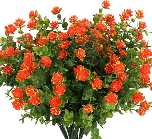 Artificial Flowers, Fake Artificial Greenery UV Resistant No Fade Faux Plastic Plants for Wedding Bridle Bouquet Indoor Outdoor Home Garden Kitchen Office Table Vase 6PCS (Orange Red)