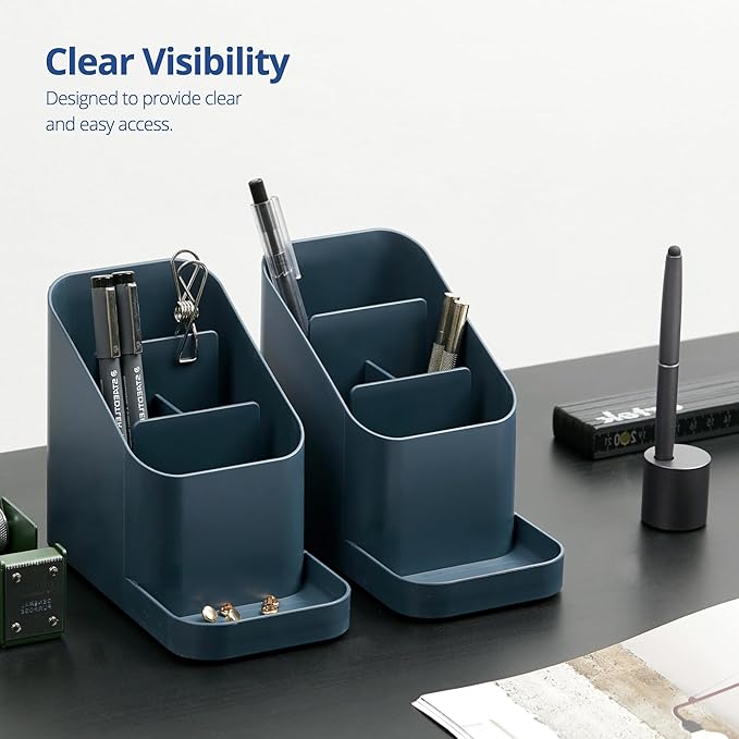 BLUE GINKGO Desk Holder – Korean-Made Office Organizer for Pencils, Pens, Notes, and Desk Supplies (Prussian Blue)