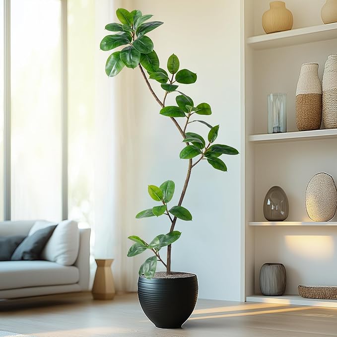 6.6ft Artificial Rubber Tree Faux Plants Indoor Faux Floor Artificial Trees Indoor,Fake Plant Fake Tropical Plants,Large Floor,Real Touch Rubber Tree for Home Decor
