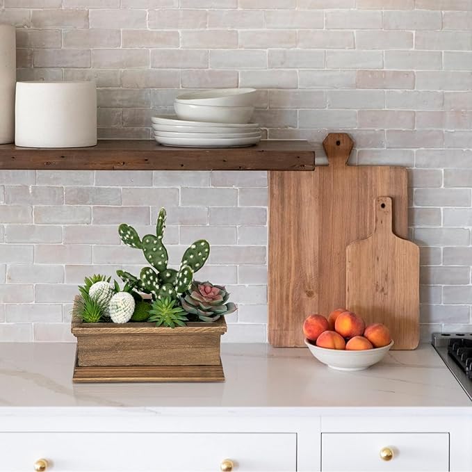 Fake Cactus Plant Small Succulents Plants Artificial Succulents in Wooden Pots Realistic Faux Succulent for Home Decor Office Table Centerpieces Rustic Farmhouse