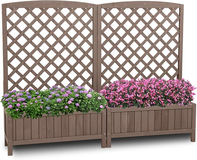 GUTINNEEN Planter Box with Trellis Outdoor Tall Flower Standing Vertical Lattice Frames for Climbing Plants Large Bottom Space for Patio Garden Flower Bed