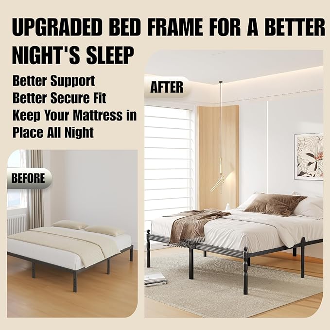 18 Inch King Metal Bed Frame with Mattress Slide Stopper, King Size Platform Bed Frames No Box Spring Needed, Heavy Duty Bedframe, Easy Assembly, Noise Free