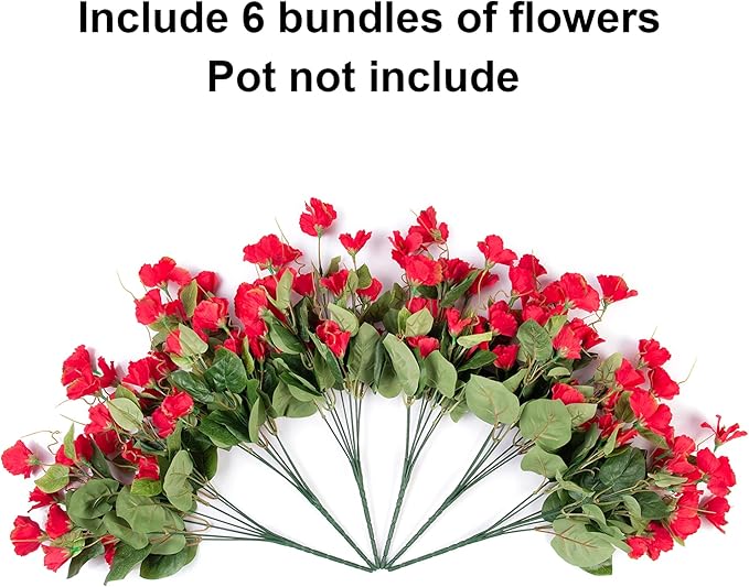 Fake Hibiscus Artificial Flowers for Outdoors Spring Summer Decoration, 6 Bundles Silk Red Hibiscus Flowers Bouquet UV Resistant Look Real Faux Plants for Outside Planter Front Door Porch Balcony Yard