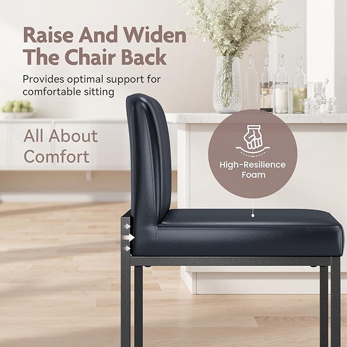 ALPHA HOME 24 Inch Bar Stools Set of 6, Kitchen Counter Stools with Backs, PU Leather Barstools, Kitchen Stools with Back&Upholstered Footrest, Sturdy Chromed Metal Steel Frame, Midnight Blue