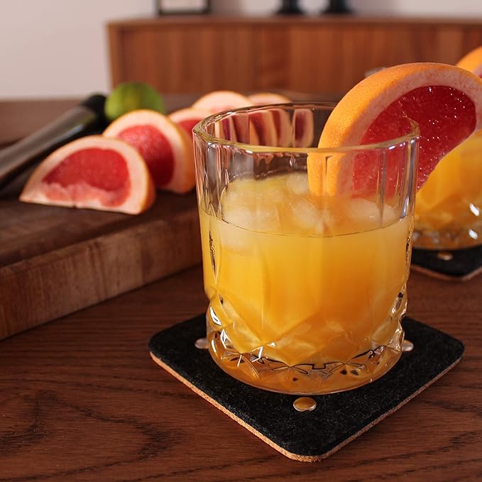 Barvivo Classic Felt Coasters for Drinks with Rivets - Set of 8 Cork Coasters with Felt Side for Tabletop Protection, Anti Slip, Absorbent, Suitable for Drinks & All Table Types - Black Design