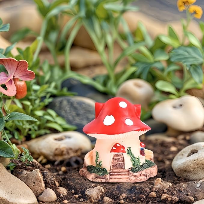 2PCS Mushroom House Decor - Resin Fairy Garden Accessories, Mini Fairy Garden Decor, Mushroom Figurines for DIY Fairy House Accessories.