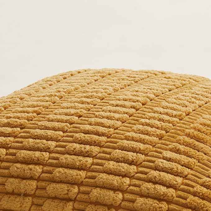 Fancy Homi 4 Packs Mustard Yellow Decorative Throw Pillow Covers 24x24 Inch for Living Room Couch Bed Sofa, Rustic Farmhouse Boho Home Decor, Soft Plush Striped Corduroy Square Cushion Case 60x60 cm