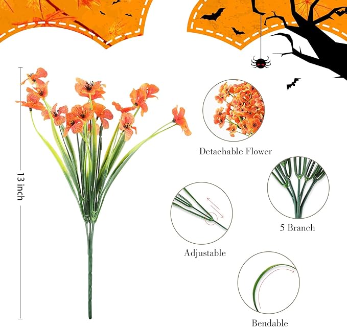 AGIRL 24 Bundles Artificial Fall Flowers Outdoor Indoor Decoration,Fake Plastic Flowers,Faux Mums Plant for Thanksgiving Fall Decor,for Hanging Outside Garden Front Door Porch Patio Window Box