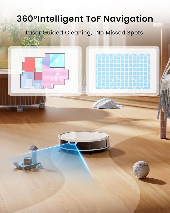 OKP Life Robot Vacuum and Mop Combo K5 Ultra Small Robotic Cleaner with ToF LiDAR Navigation, 6000Pa Suction, WiFi/App/Alexa Control, 170min Runtime, 500ML Dust Box, Ideal for Pet Hair and Home