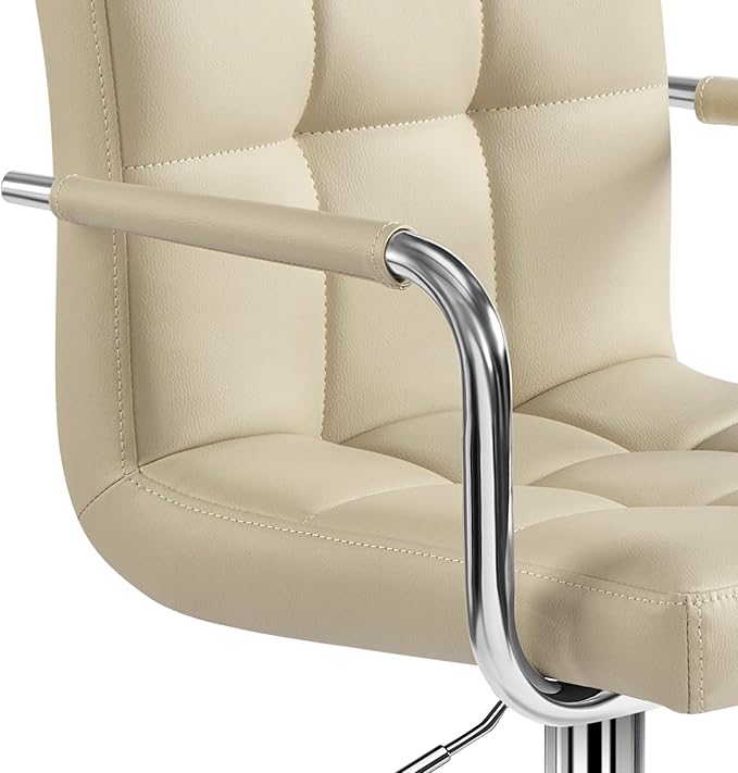 Yaheetech Bar Stools Set of 2, PU Leather Adjustable Swivel Barstools, Hydraulic Kitchen Counter Height Chairs with Armrest and Back for Kitchen, Dining Room, Khaki