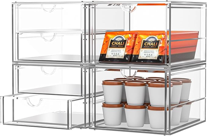 Acrylic Makeup Organizer, 4 Pack Drawer Organizer - Transparent Desktop Storage for Cosmetics, Office Supplies & More - Clear Organizer for Home & Office Use