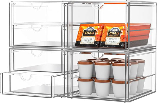Acrylic Makeup Organizer, 4 Pack Drawer Organizer - Transparent Desktop Storage for Cosmetics, Office Supplies & More - Clear Organizer for Home & Office Use