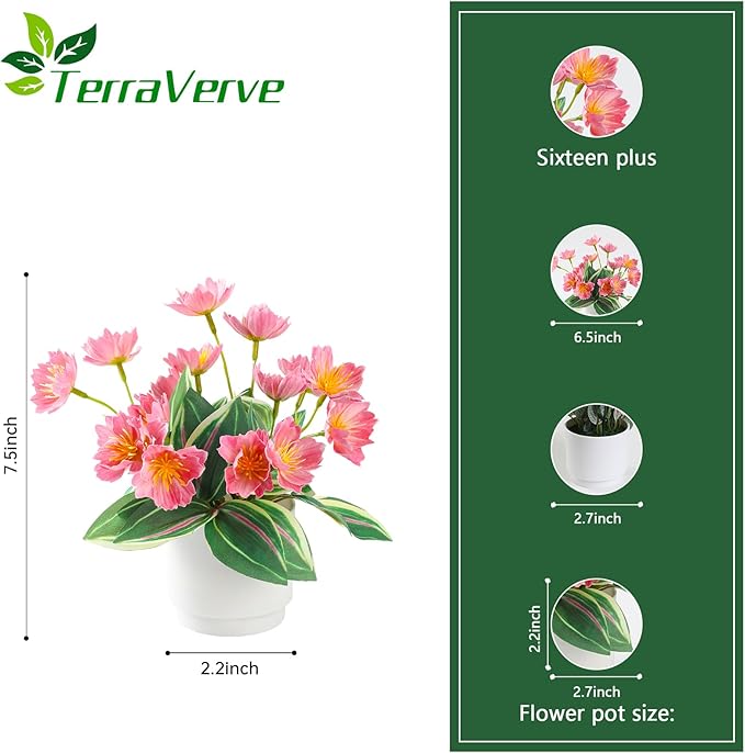 4-Piece Silk Fake Flowers Set | Artificial Plants Indoor for Living Room, Bedroom, Bathroom & Office Decor | Low Maintenance Fake Plants | Boho Style Plants Decor, Home & Bedroom Décor