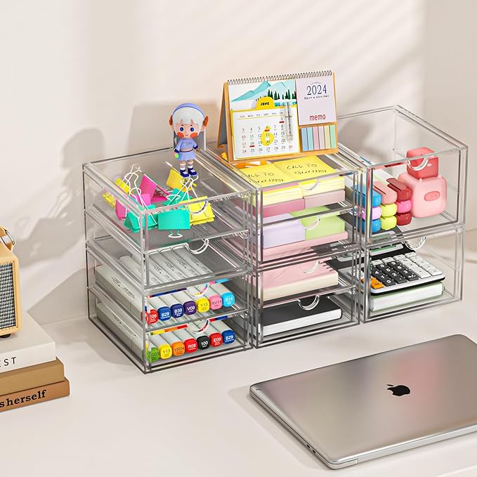 Versatile Acrylic Makeup Organizer, Drawer Organizer - Transparent Desktop Storage for Cosmetics, Office Supplies & More - Clear Organizer for Home & Office Use
