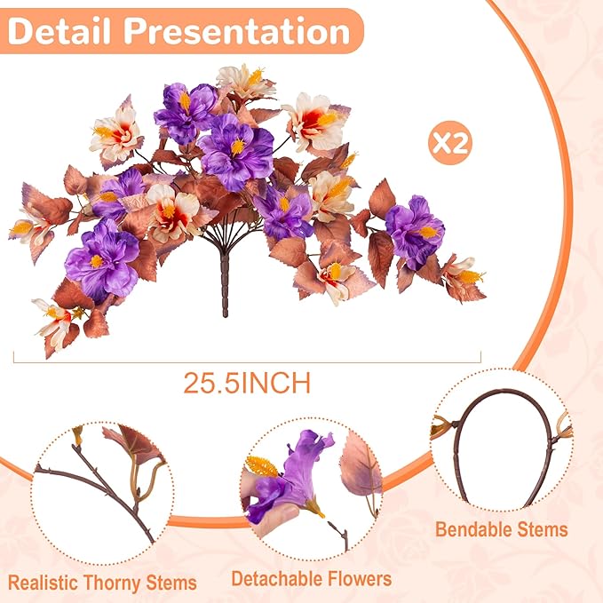 Fake Fall Flowers Artificial for Outdoors Decoration, 2PCS Faux Fall Flowers for Outdoor Planters, Autumn Hibiscus UV Resistant No Fade for Home Porch Patio Garden Balcony Yard Indoor Decor