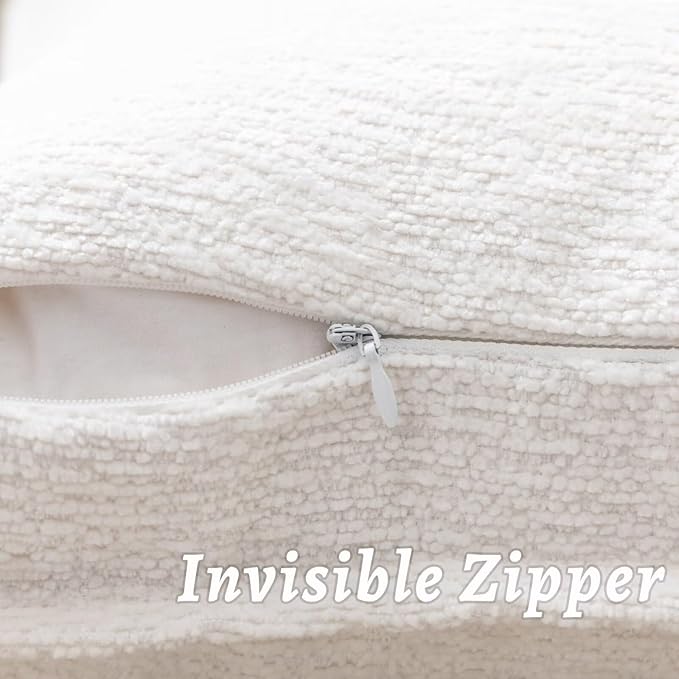 Cream White Decorative Throw Pillow Covers 26x26 Inch Set of 2 Cozy Soild Chenille Cushion Cases Soft Textured Square Couch Pillows Cover Boho Accent Farmhouse Pillowcases for Sofa Bed