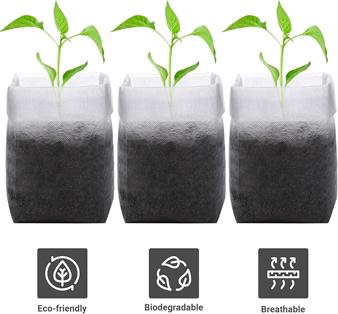 GREANER Nursery Growing Bags - 7.8x10.2 inches, 100PCS Non-Woven Biodegradable Plant Nursery Bags, Seed Starting Pots Pouches for Vegetables, Flowers, Fruits, Trees, Home Garden Supply
