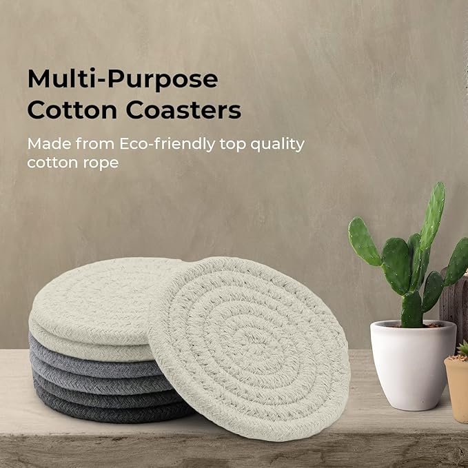 Cute Coaster Set of 6 Pcs, Super Absorbent Drink Coaster for Desk and Worktop Protection (Mix Grey, 4.3 Inches)