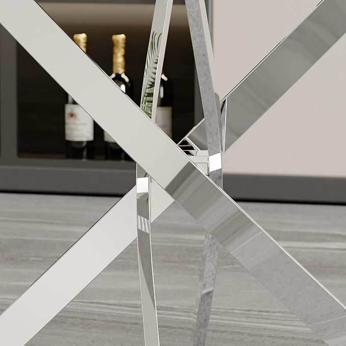 Glass Dining Table Modern Kitchen Table with Silver Metal Legs 32 Inch Small Round Dining Table for Apartment Kitchen Dining Room