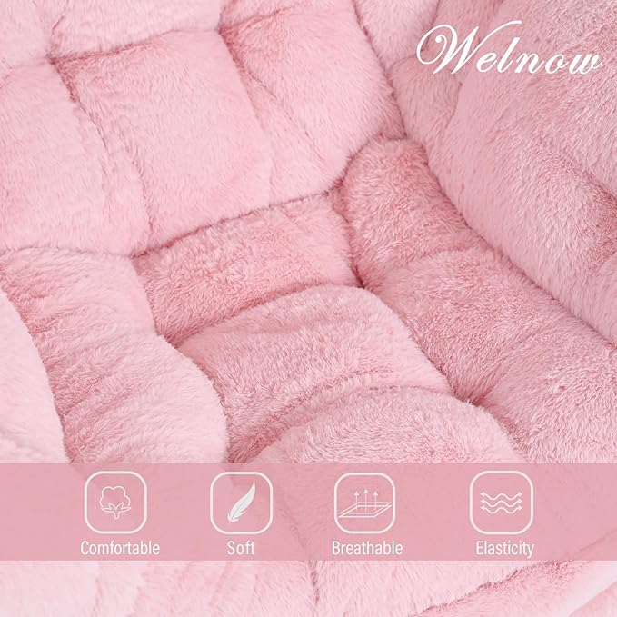 Welnow Lazy Chair with Ottoman, Modern Lounge Accent Chair with Armrests and a Side Pocket, Leisure Sofa Armchair Set, Reading Armchair with Footrest for Small Space, Plush Pink