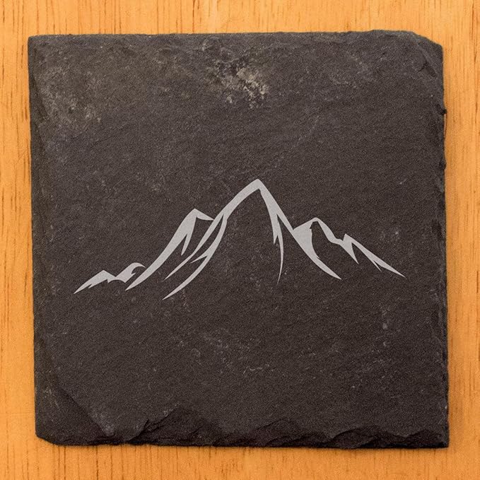 Mountain Majesty Slate Coasters with Stunning Mountain Scene Design - Perfect for Home and Office Decor and Protection of Surfaces, Available in Square or Round Coasters - Square Slate - Set of 8