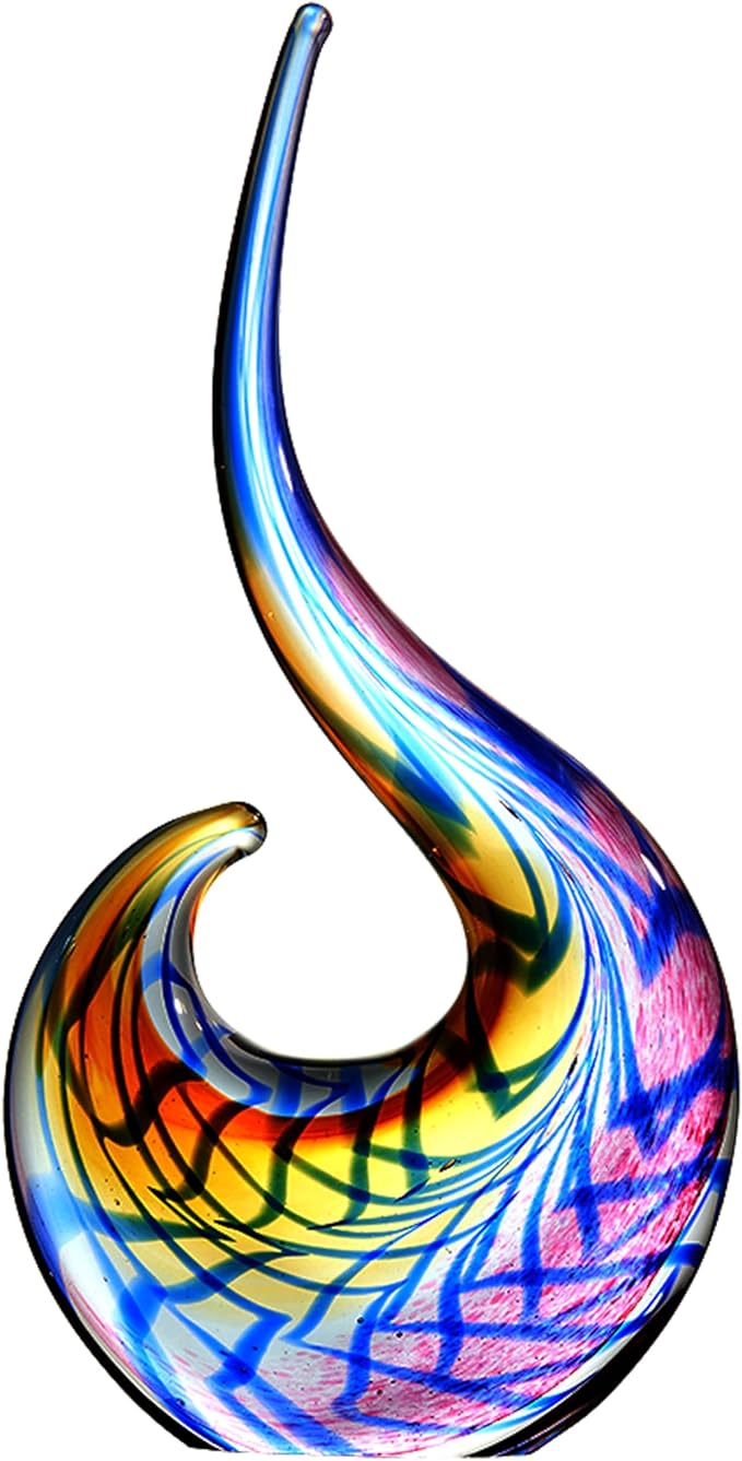 Luxury Lane Hand Blown Abstract Peacock Sommerso Art Glass Sculpture for Home Decor 15 inch Tall Centerpiece Table Decoration