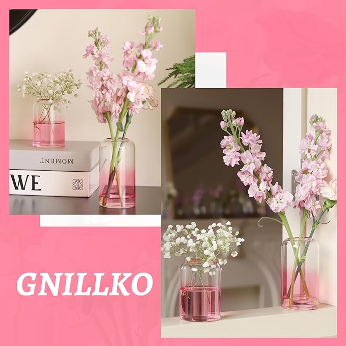 24Pcs Pink Bud Vases, Glass Flower Vase for Centerpieces, Small Vases for Flowers, Decor Centerpiece for Bathroom, Decorative Vases for House Warming