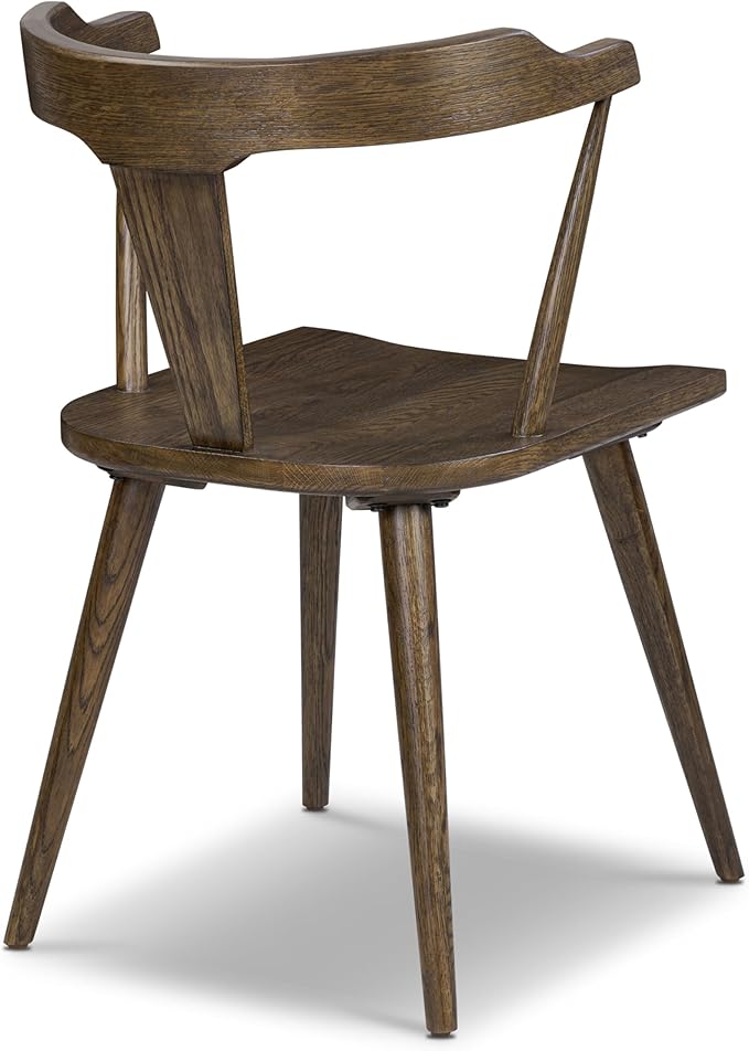 Poly & BARK Mid Century Modern Enzo Tundra Brown Dining Chair 2.0 – Solid Oak Wood Splat Back Chair, 18" Seat Height, 32" Tall – Stylish MCM Kitchen & Dining Room Chair