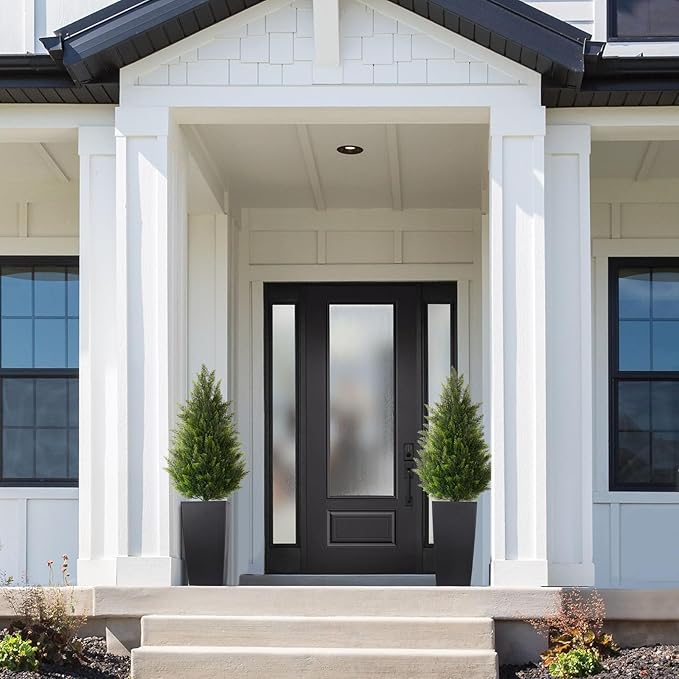 4FT Tall 2 Set Artificial Topiary Cedar Tree, Indoor Realistic Faux Cypress Plants with Square Flowerpot, Outdoor Evergreen Fake Shrubs for Home Living Room Front Porch Decor