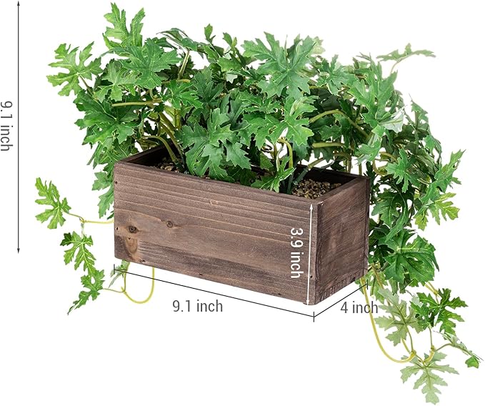 MyGift Vibrant Lifelike Artificial Plant Pelargonium Graveolens Leafy Vine Greenery in Burnt Brown Solid Wood Rectangular Planter Box