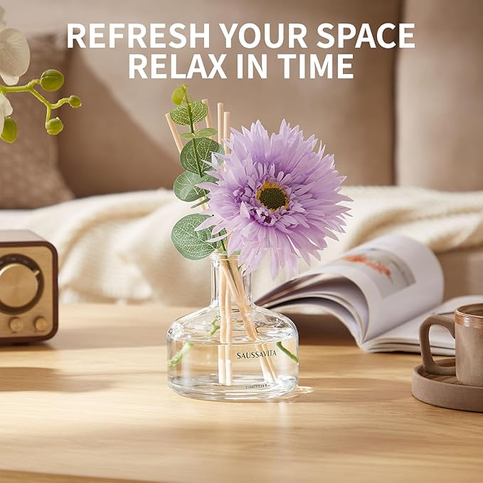 Reed Diffusers Set Lavender Scent with Transparent Bottle, 7.10 oz Diffusers for Home with 7 Diffuser Sticks, Reed Diffuser for 120 Days, Long Lasting Scent for Bedroom, Spa and Sleep Support